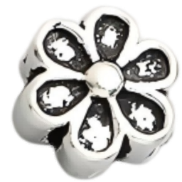 M0402 Sterling Silver Flower Black Spacer Bead