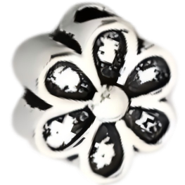 M0402 Sterling Silver Flower Black Spacer Bead
