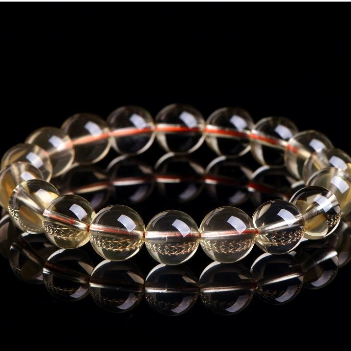 C0106 Natural crystal light yellow round beads