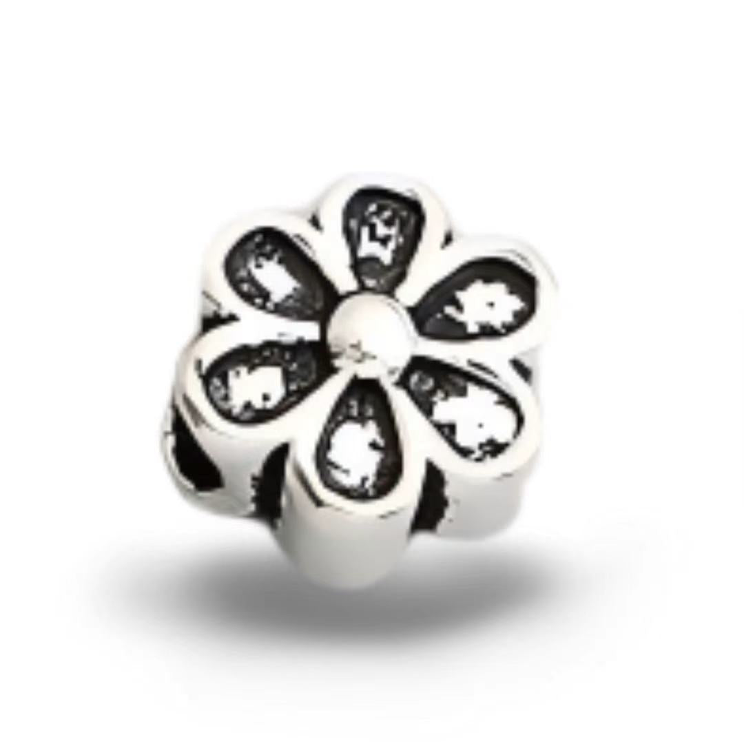 M0402 Sterling Silver Flower Black Spacer Bead