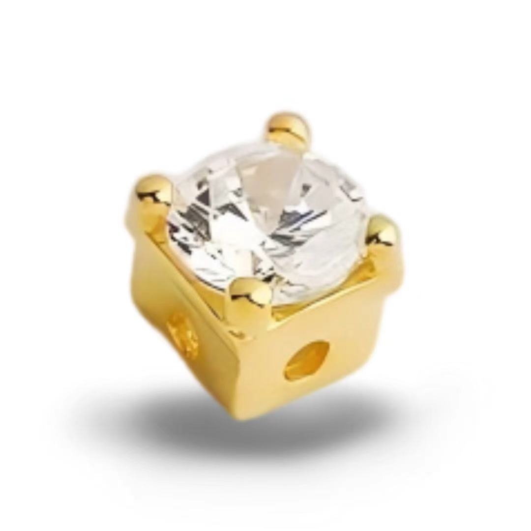M0502 Sterling Silver Square Rhinestone Gold Spacer Bead
