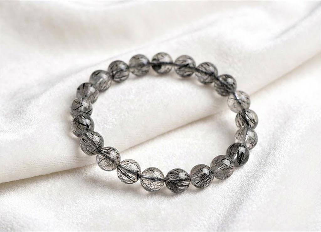 C0108 Natural Icy Black Rutilated Quartz round beads